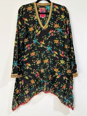Johnny Was Asymmetrical Floral Sheer Tunic Size XS